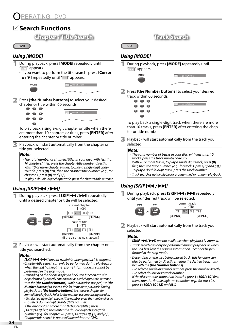 Perating dvd, 5track search track search | Philips Magnavox CT270MW8 A User Manual | Page 34 / 111