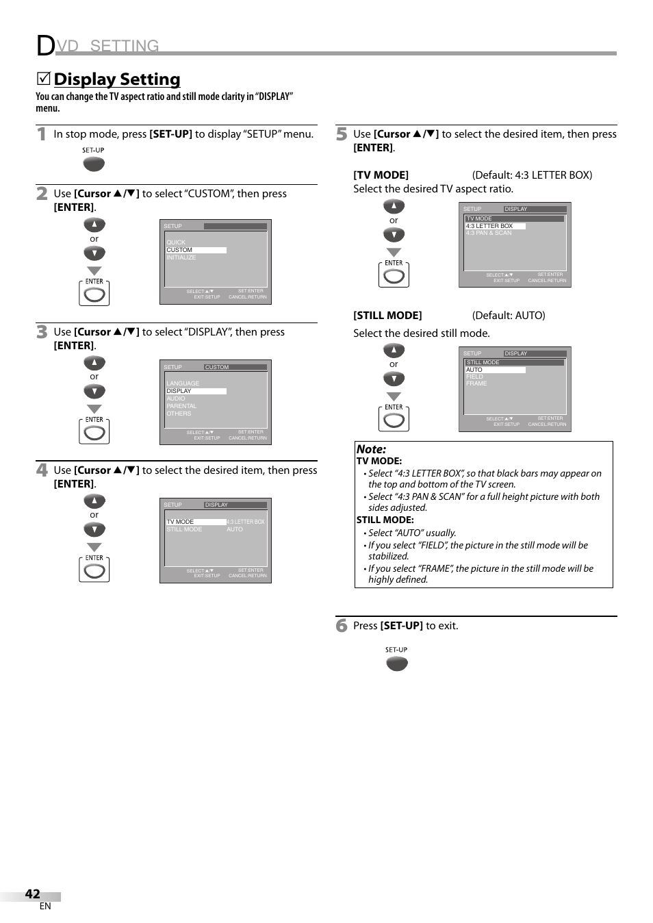 Vd setting, Display setting | Philips Magnavox CT270MW8 A User Manual | Page 42 / 111