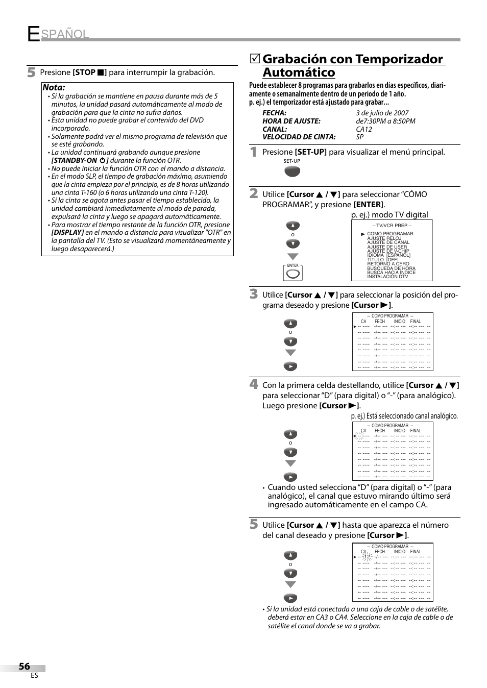 Spañol, Grabación con temporizador automático | Philips Magnavox CT270MW8 A User Manual | Page 56 / 111