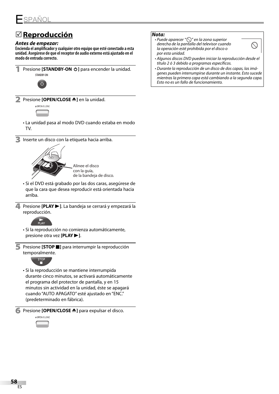 Spañol, Reproducción | Philips Magnavox CT270MW8 A User Manual | Page 58 / 111