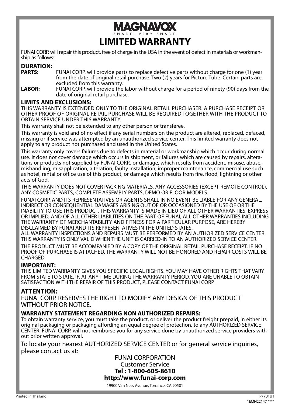 Limited warranty | Philips Magnavox CT270MW8 A User Manual | Page 60 / 111