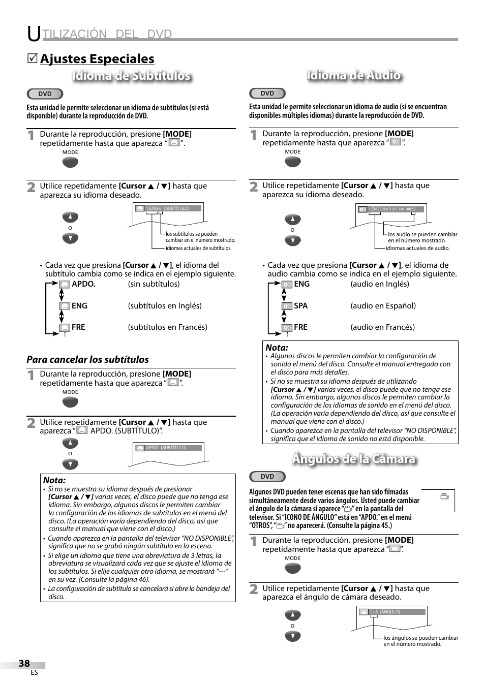 Tilización del dvd, Idioma de audio, Ángulos de la cámara | Philips Magnavox CT270MW8 A User Manual | Page 98 / 111