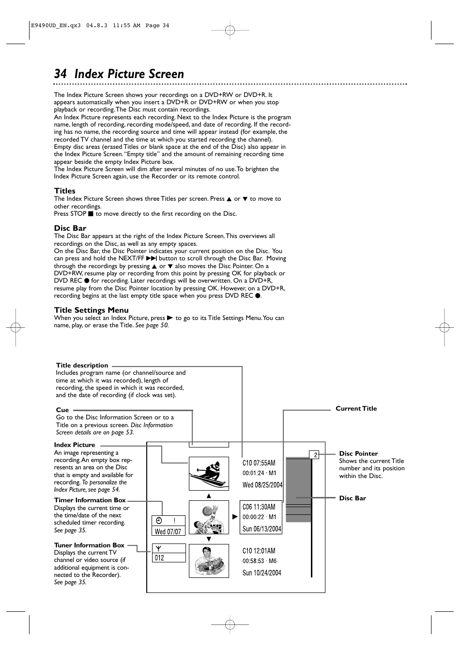 34 index picture screen | Philips Magnavox MRV700VR User Manual | Page 34 / 90