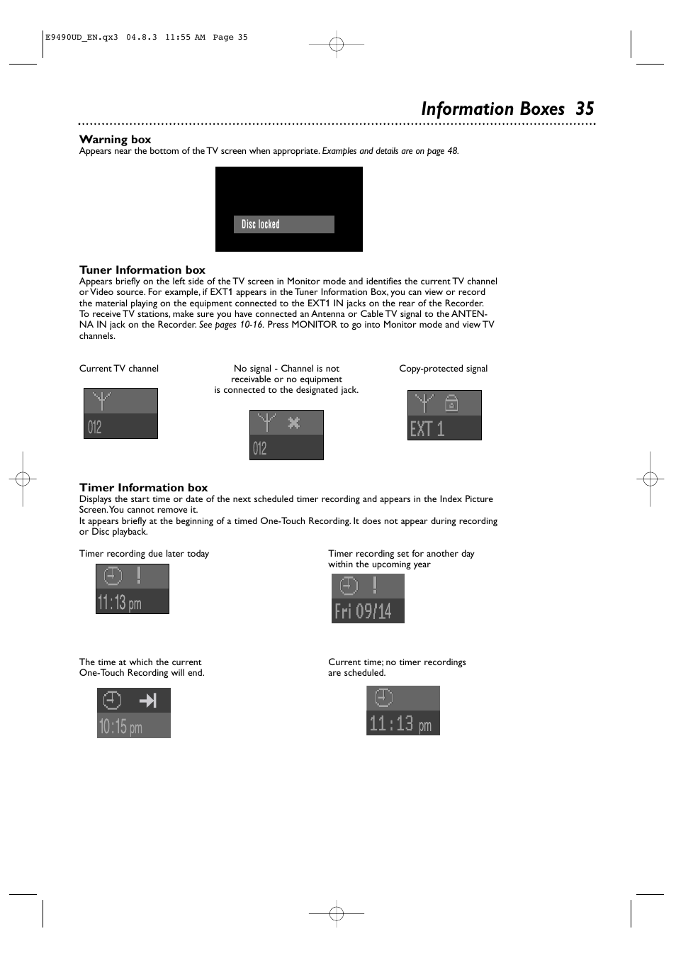 Information boxes 35 | Philips Magnavox MRV700VR User Manual | Page 35 / 90