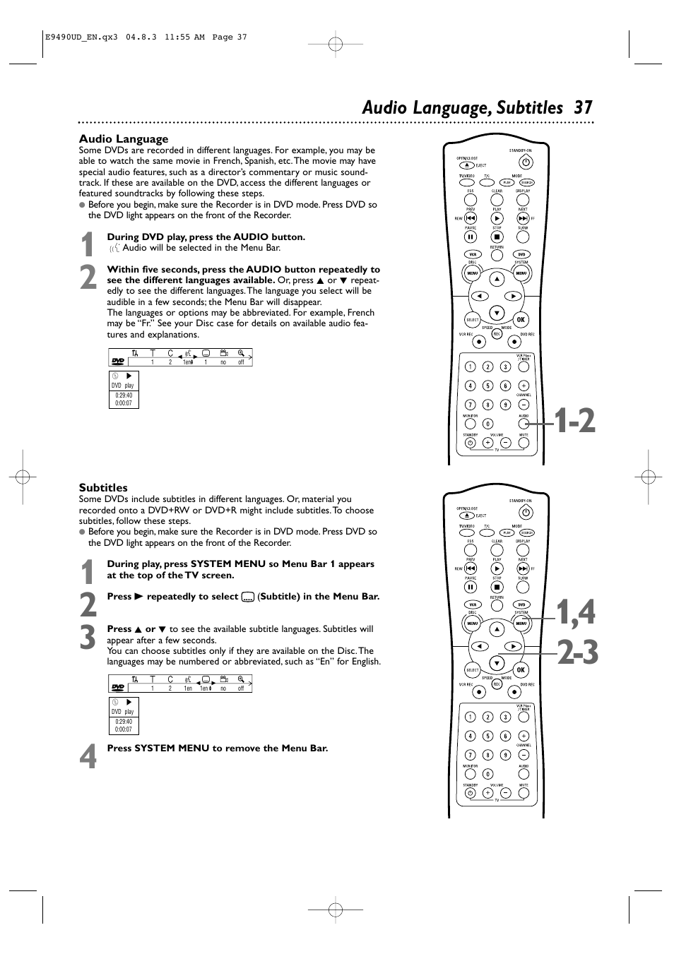 Audio language, subtitles 37 | Philips Magnavox MRV700VR User Manual | Page 37 / 90