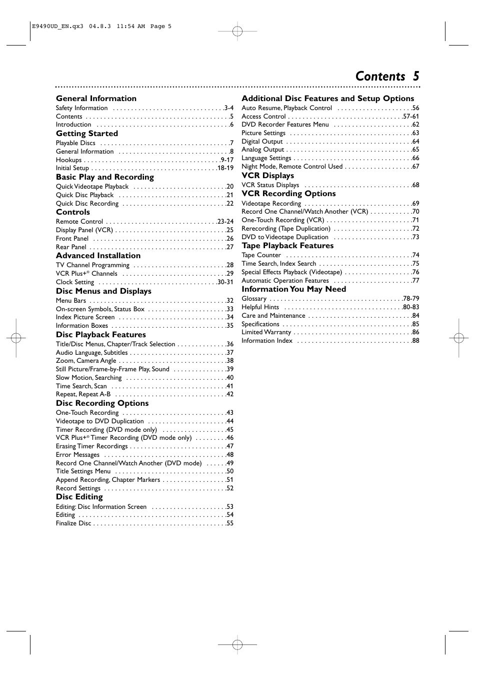 Contents 5 | Philips Magnavox MRV700VR User Manual | Page 5 / 90