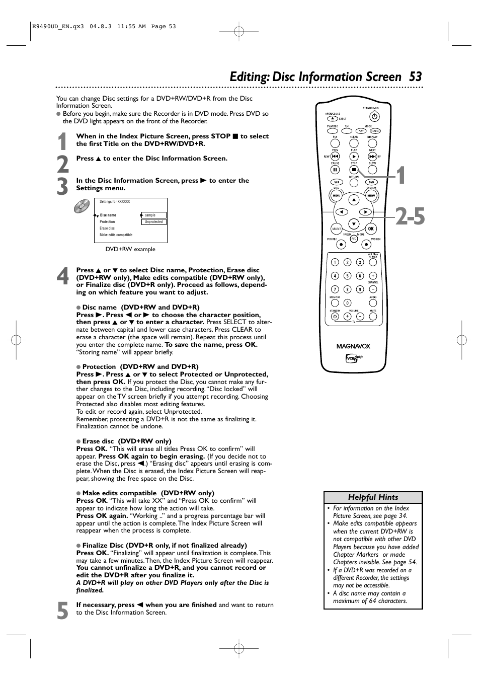 Editing: disc information screen 53 | Philips Magnavox MRV700VR User Manual | Page 53 / 90