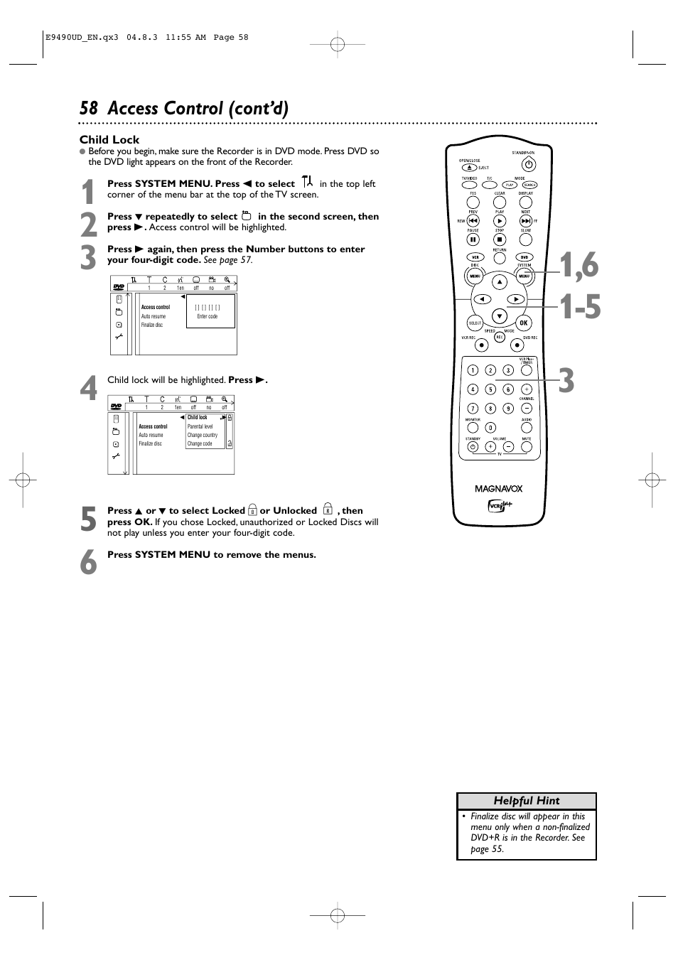 58 access control (cont’d) | Philips Magnavox MRV700VR User Manual | Page 58 / 90