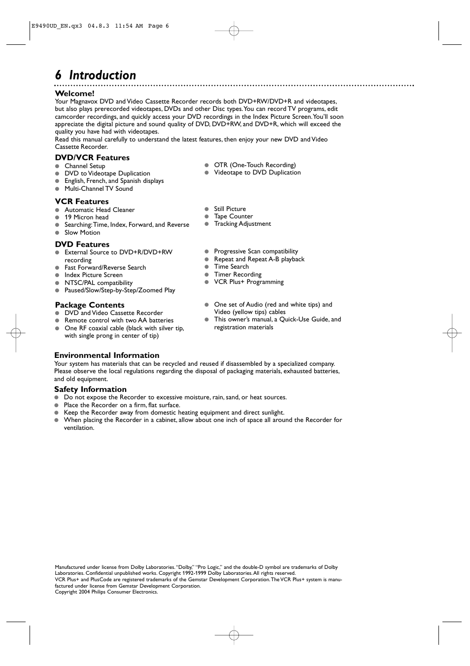 6 introduction | Philips Magnavox MRV700VR User Manual | Page 6 / 90