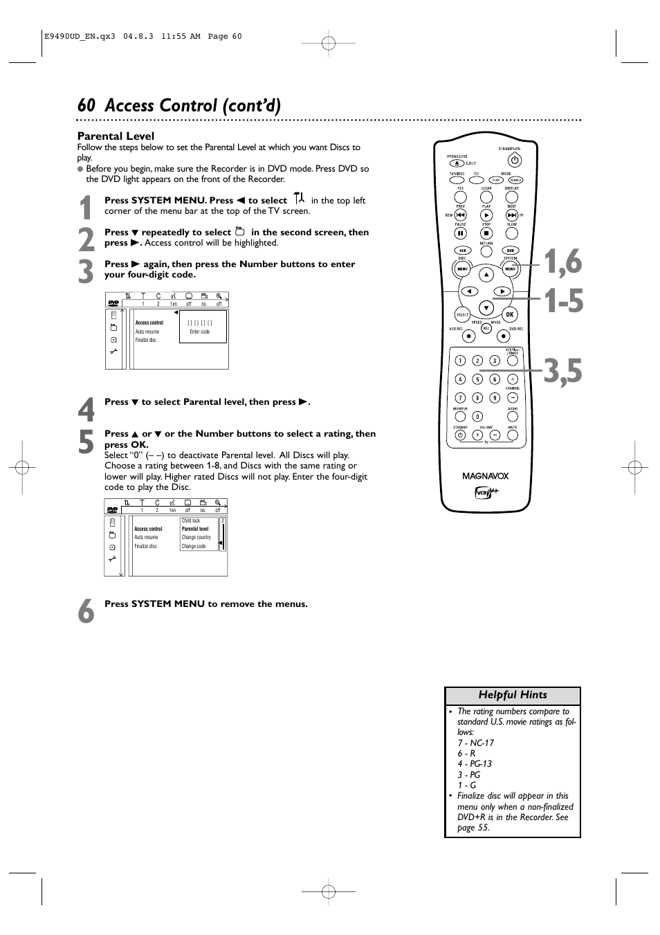 60 access control (cont’d) | Philips Magnavox MRV700VR User Manual | Page 60 / 90