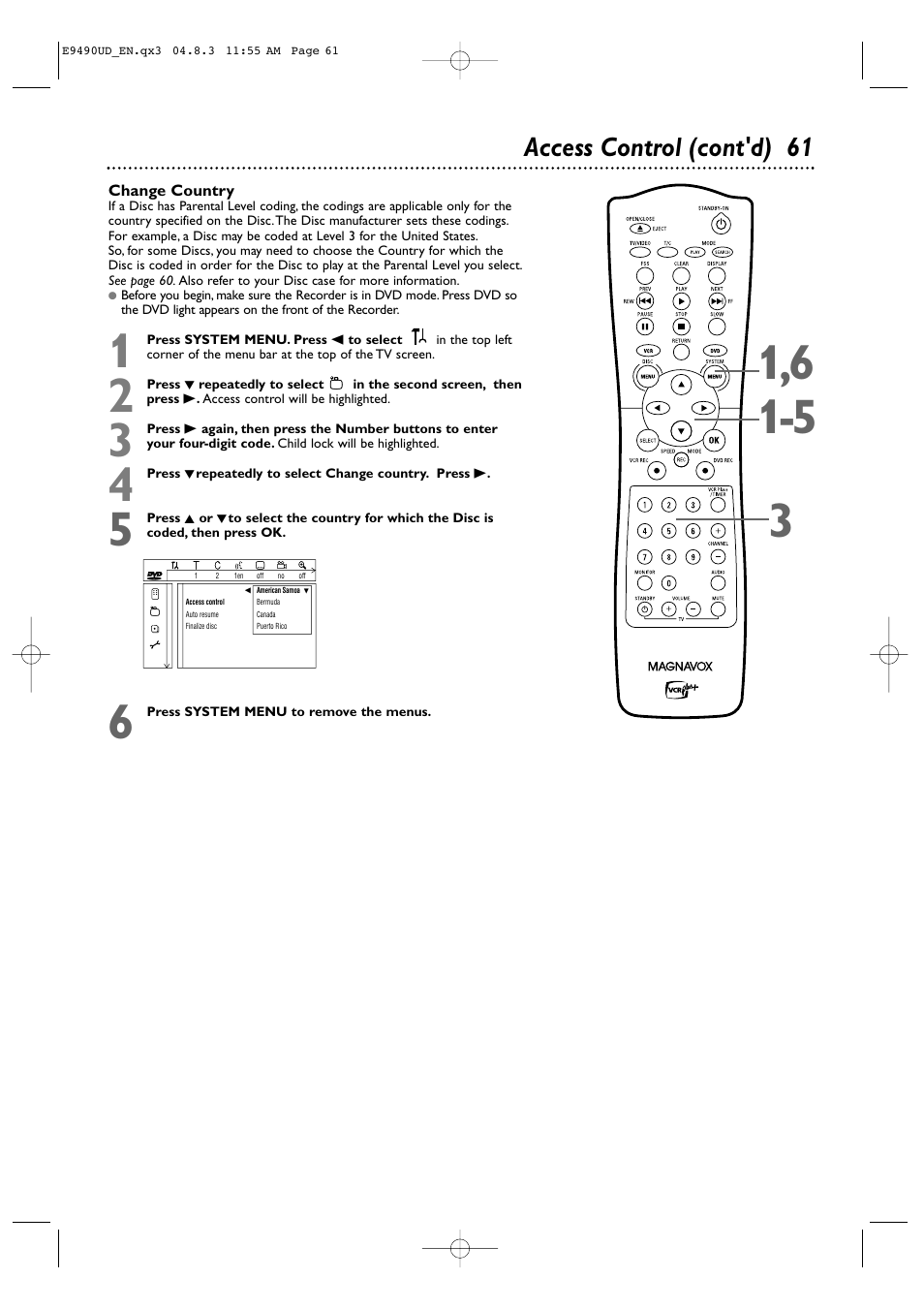 Access control (cont'd) 61 | Philips Magnavox MRV700VR User Manual | Page 61 / 90