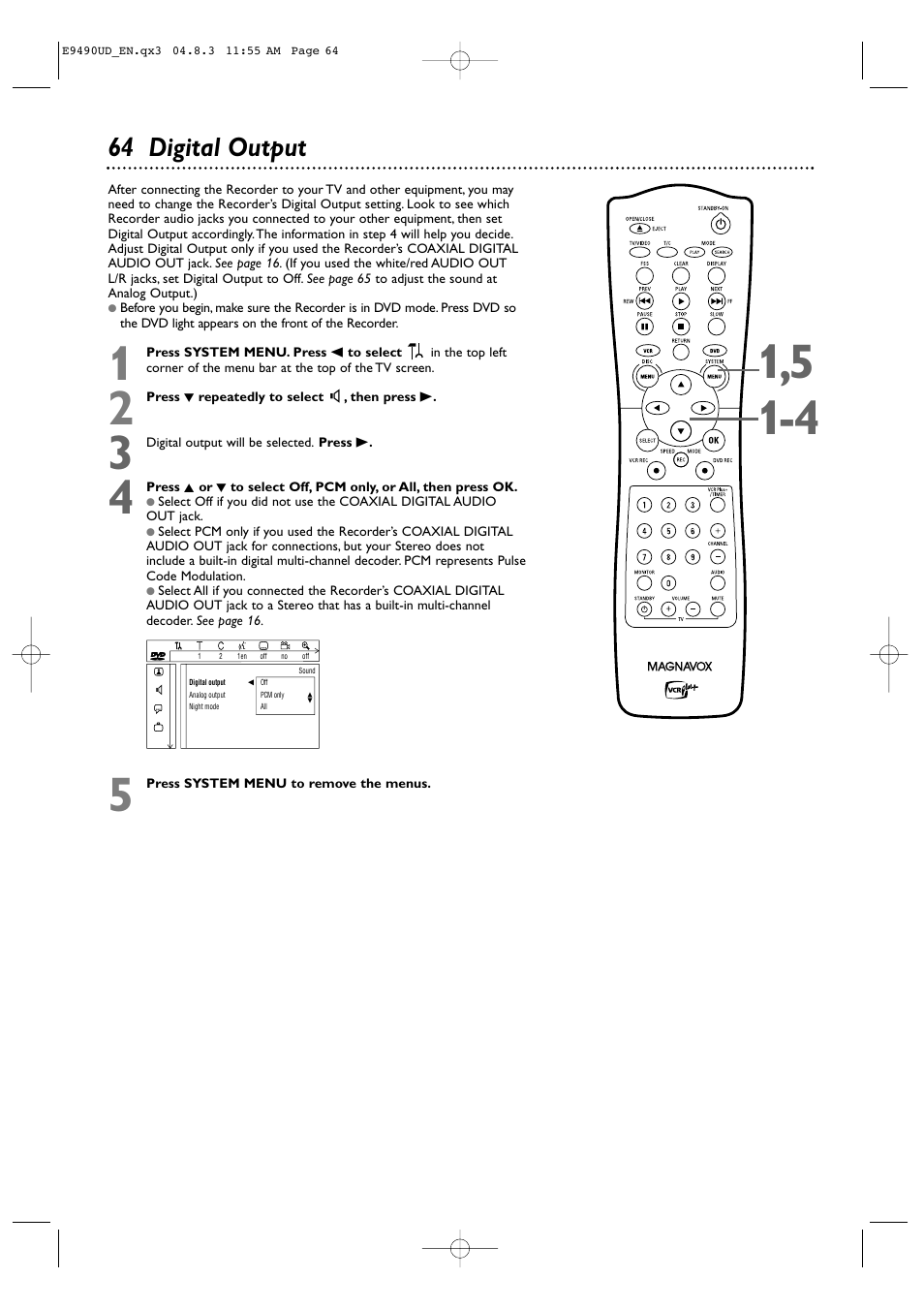 64 digital output | Philips Magnavox MRV700VR User Manual | Page 64 / 90