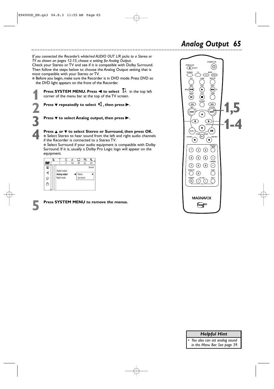 Analog output 65 | Philips Magnavox MRV700VR User Manual | Page 65 / 90