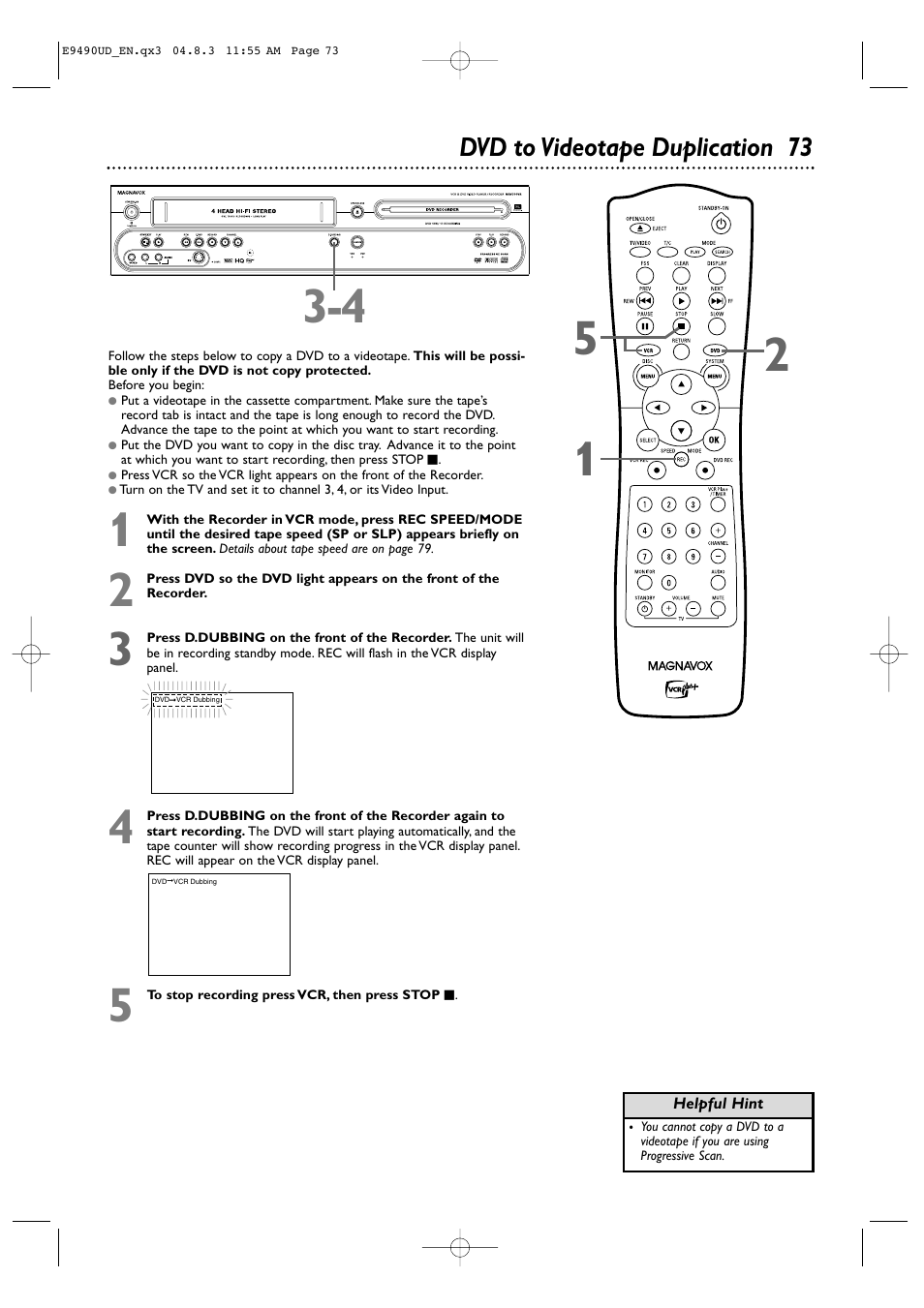 Dvd to videotape duplication 73 | Philips Magnavox MRV700VR User Manual | Page 73 / 90