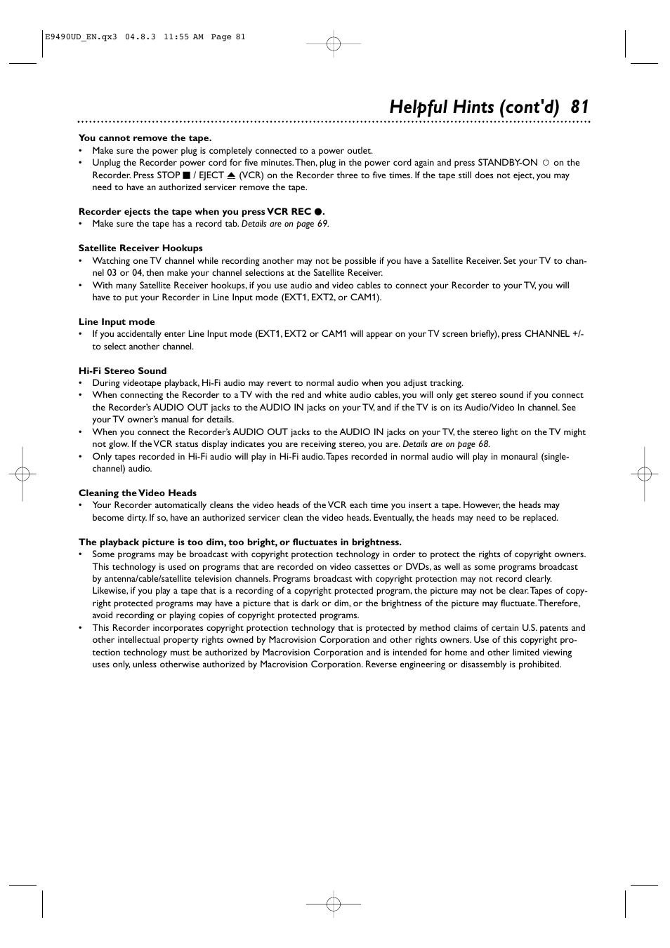 Helpful hints (cont'd) 81 | Philips Magnavox MRV700VR User Manual | Page 81 / 90