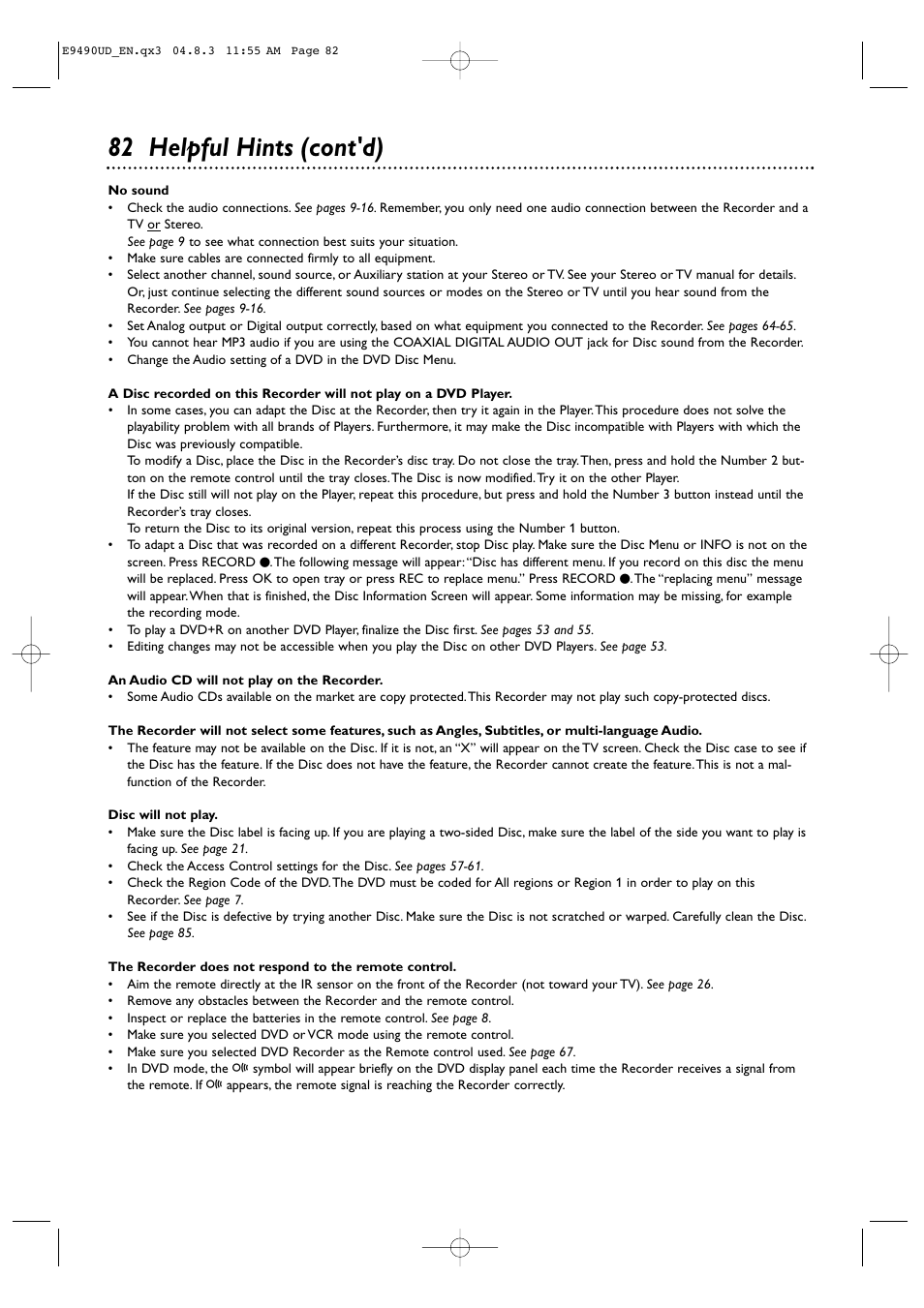 82 helpful hints (cont'd) | Philips Magnavox MRV700VR User Manual | Page 82 / 90