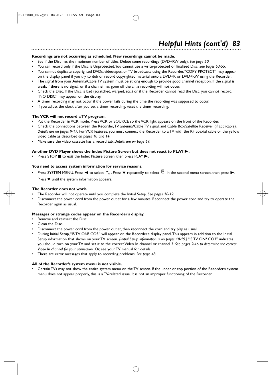 Helpful hints (cont'd) 83 | Philips Magnavox MRV700VR User Manual | Page 83 / 90