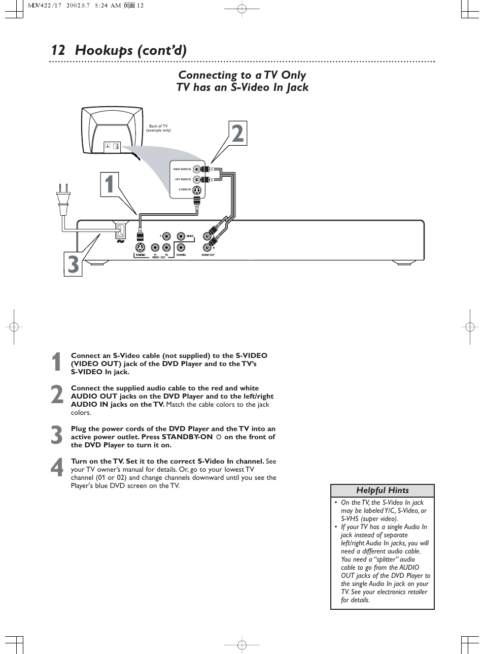 12 hookups (cont’d) | Philips Magnavox MDV422 User Manual | Page 12 / 51