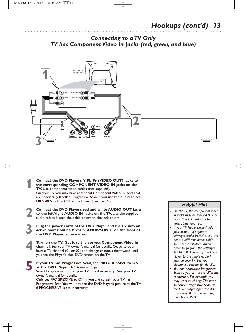 Hookups (cont’d) 13 | Philips Magnavox MDV422 User Manual | Page 13 / 51