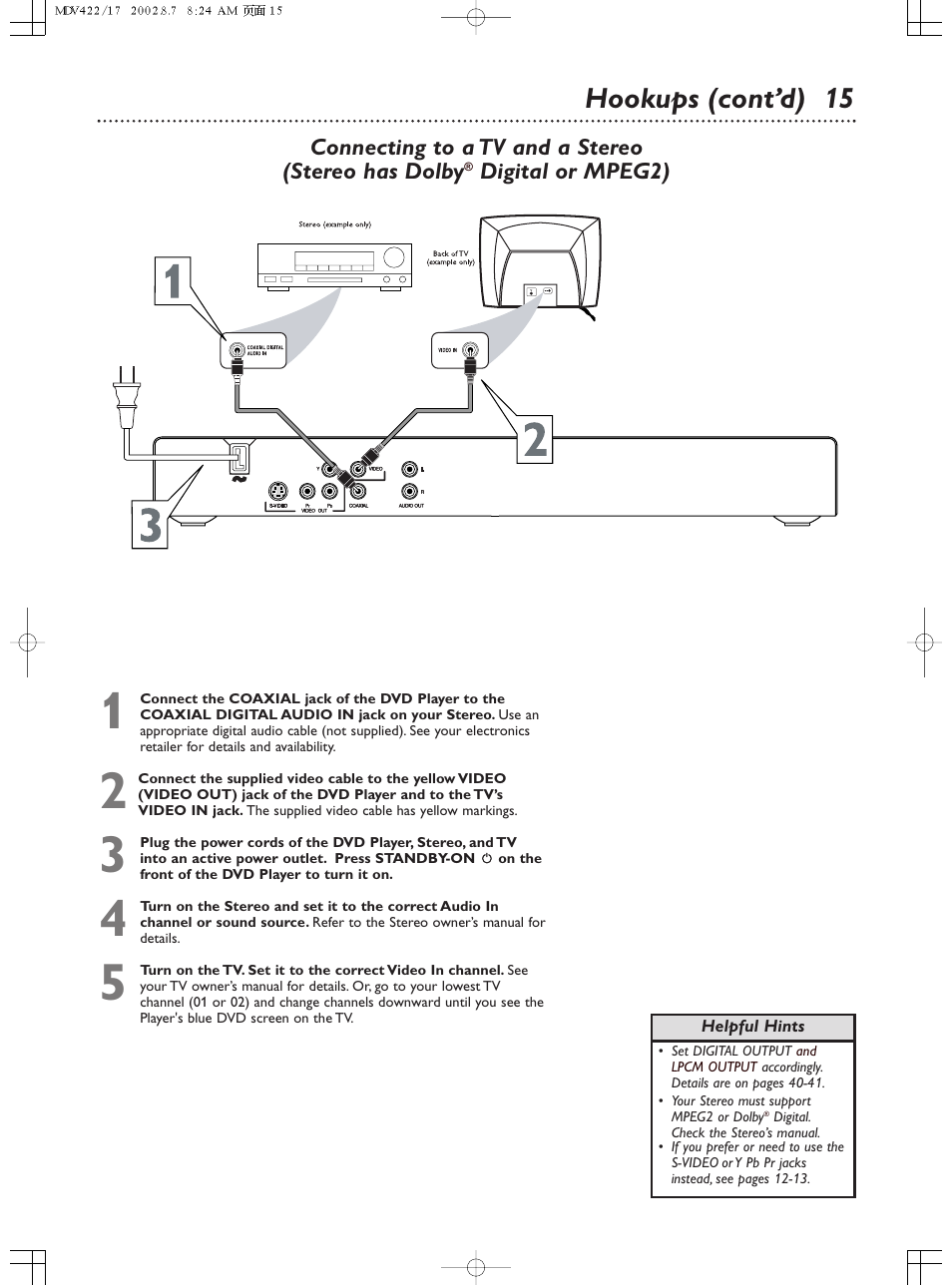 Hookups (cont’d) 15 | Philips Magnavox MDV422 User Manual | Page 15 / 51