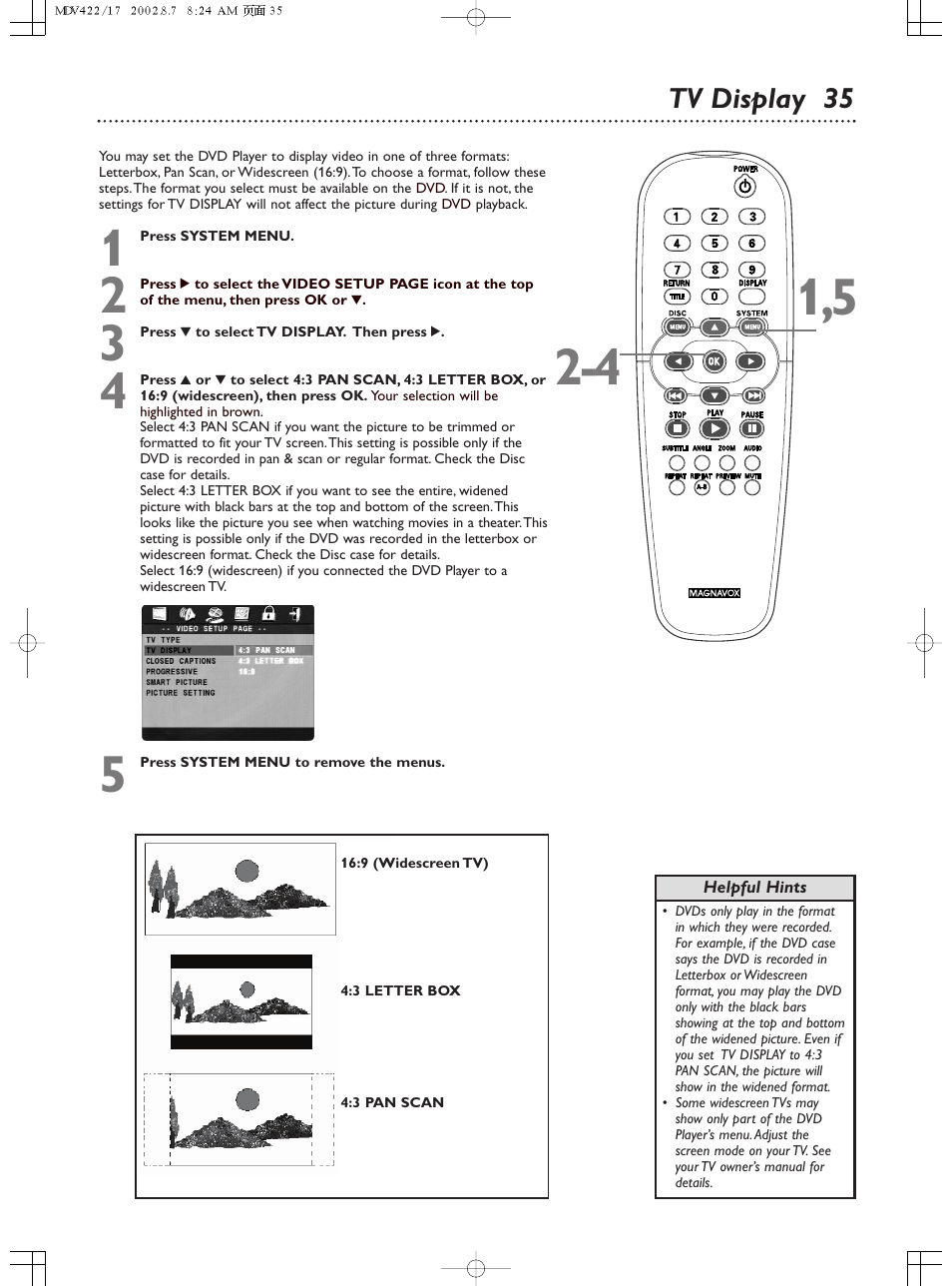 Tv display 35 | Philips Magnavox MDV422 User Manual | Page 35 / 51