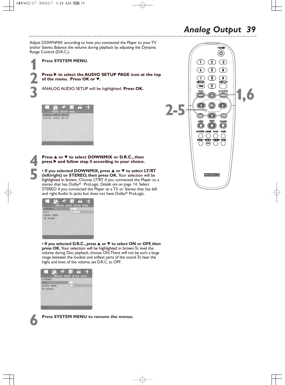 Analog output 39 | Philips Magnavox MDV422 User Manual | Page 39 / 51