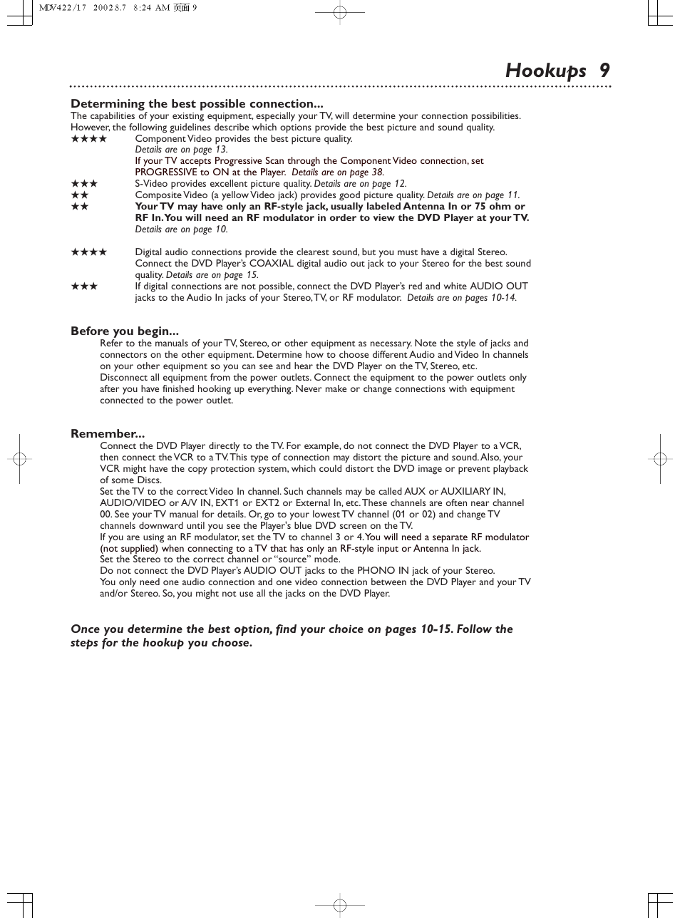 Hookups 9 | Philips Magnavox MDV422 User Manual | Page 9 / 51