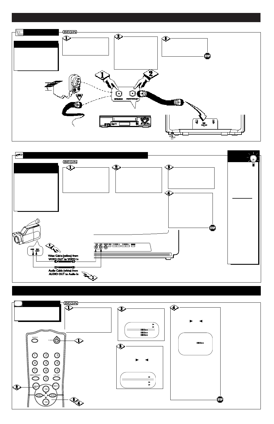 Tv (a, Ooking, Ntenna | Able, Onnections, Etting, P and, Sing | Philips Magnavox MT1340B User Manual | Page 3 / 8