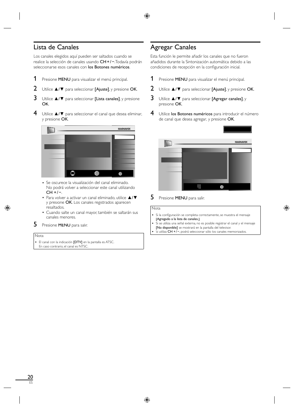 Lista de canales, Agregar canales | Philips Magnavox 19MF330B User Manual | Page 103 / 121