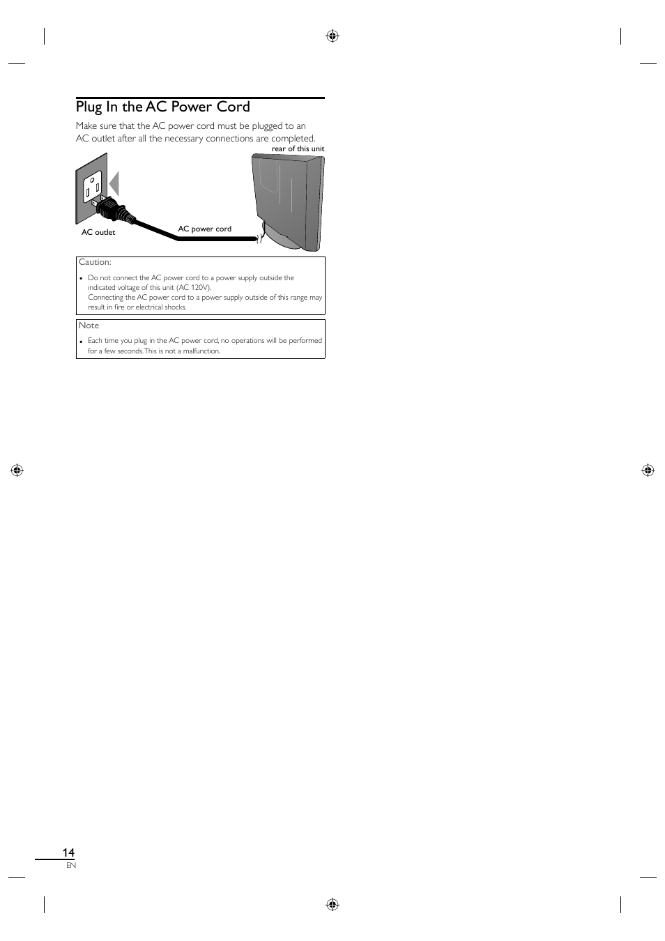 Plug in the ac power cord | Philips Magnavox 19MF330B User Manual | Page 23 / 121