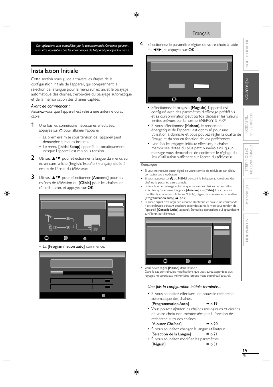 Installation initiale, Français, Avant de commencer | Une fois la confi guration initiale terminée | Philips Magnavox 19MF330B User Manual | Page 61 / 121