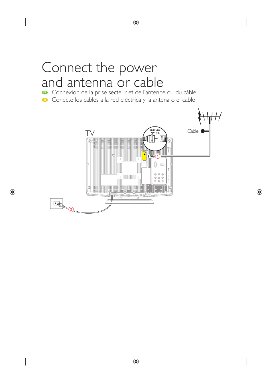 Connect the power and antenna or cable | Philips Magnavox 19MF330B User Manual | Page 8 / 121