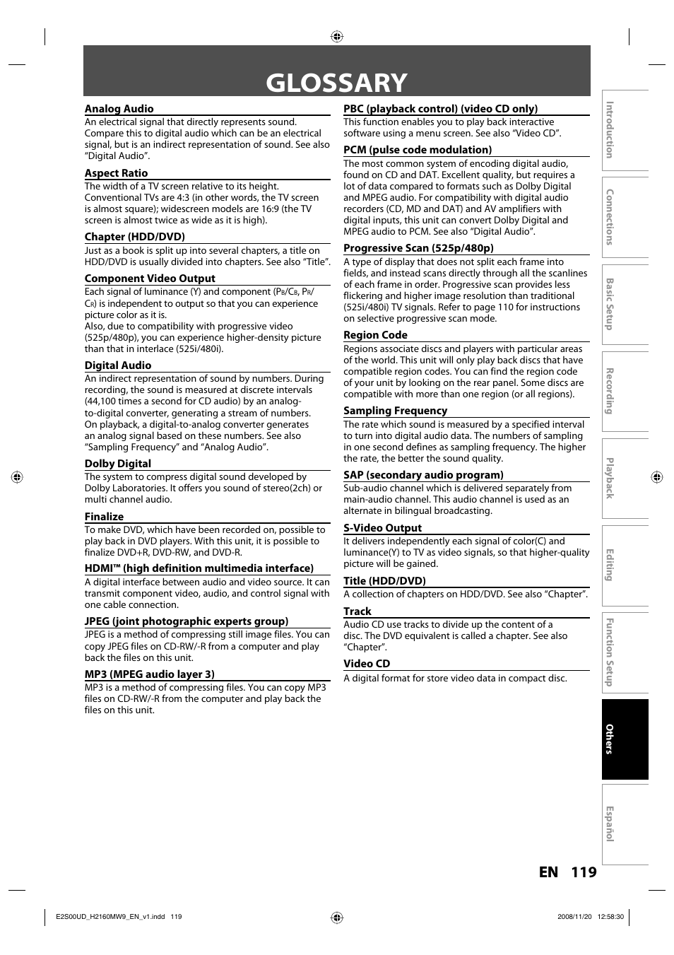 Glossary | Philips Magnavox H2160MW9 A User Manual | Page 121 / 256