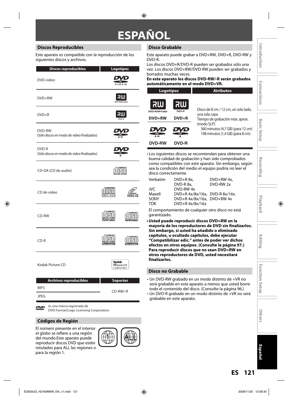 Español, 121 es | Philips Magnavox H2160MW9 A User Manual | Page 123 / 256