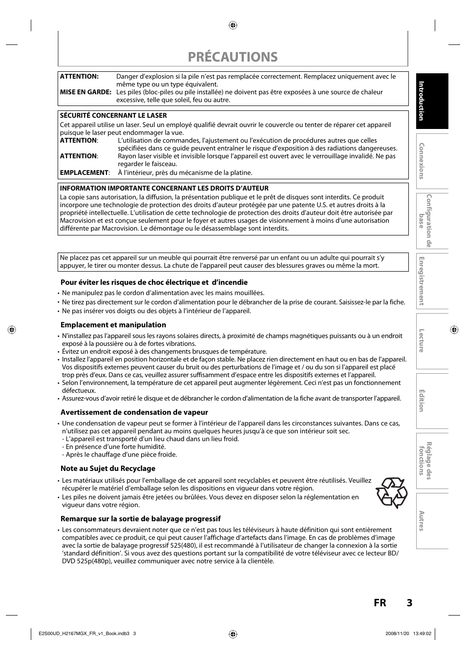 Précautions | Philips Magnavox H2160MW9 A User Manual | Page 135 / 256