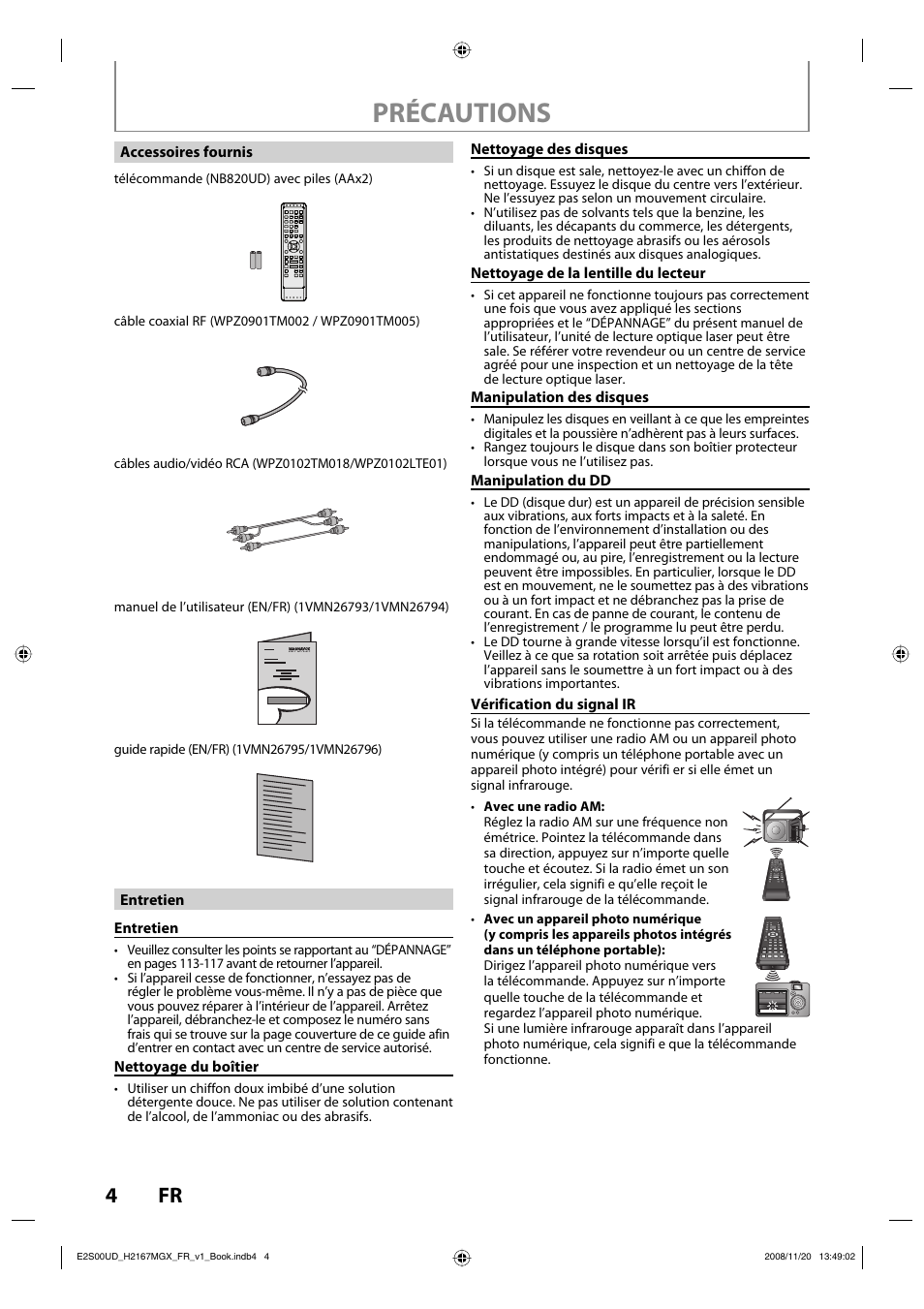 Précautions | Philips Magnavox H2160MW9 A User Manual | Page 136 / 256