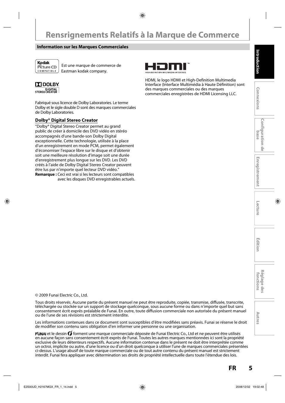 Rensrignements relatifs à la marque de commerce | Philips Magnavox H2160MW9 A User Manual | Page 137 / 256