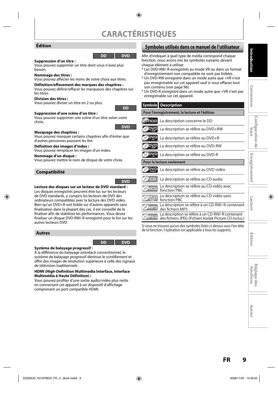 Caractéristiques, Symboles utilisés dans ce manuel de l’utilisateur | Philips Magnavox H2160MW9 A User Manual | Page 141 / 256