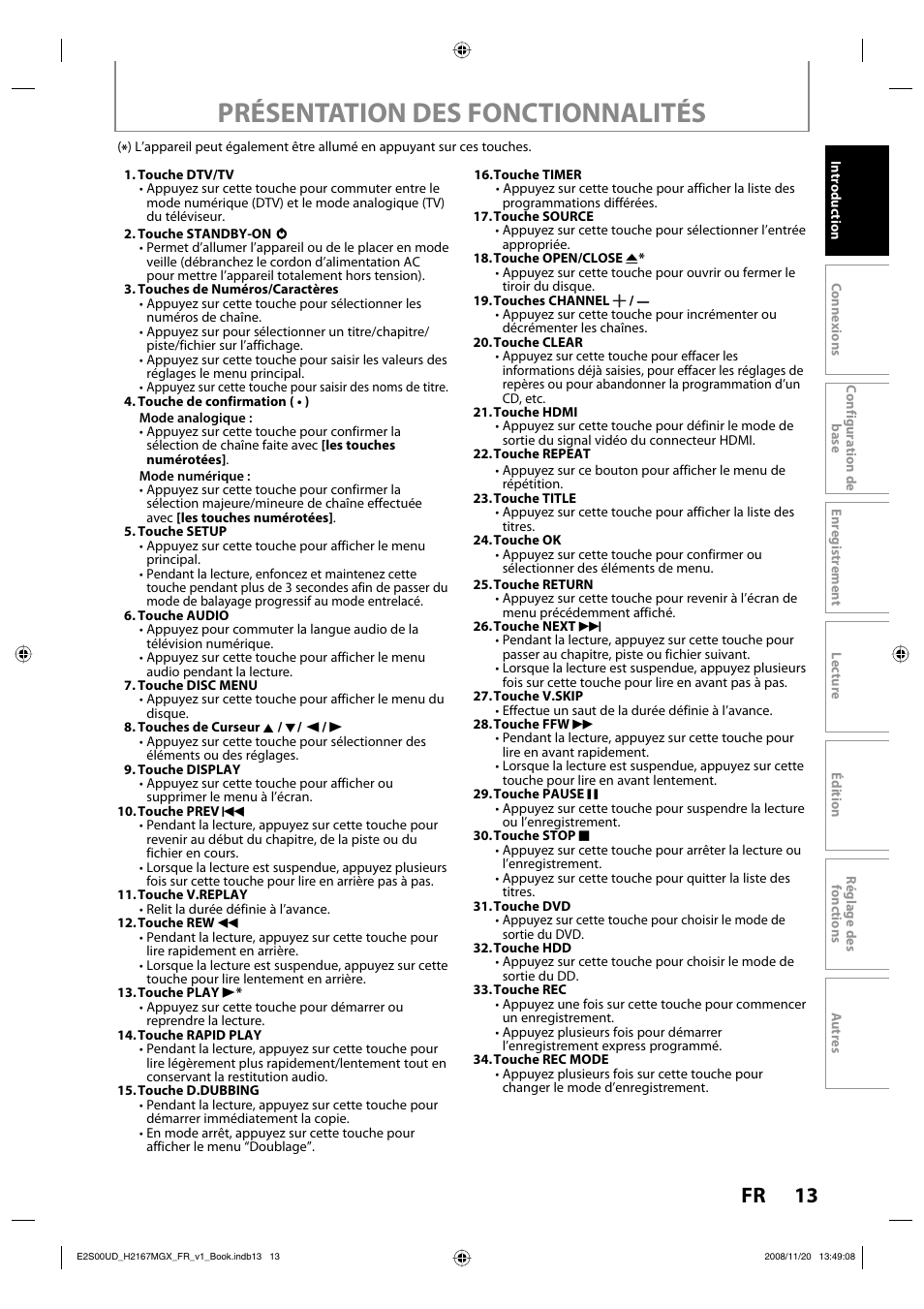 Présentation des fonctionnalités, 13 fr | Philips Magnavox H2160MW9 A User Manual | Page 145 / 256