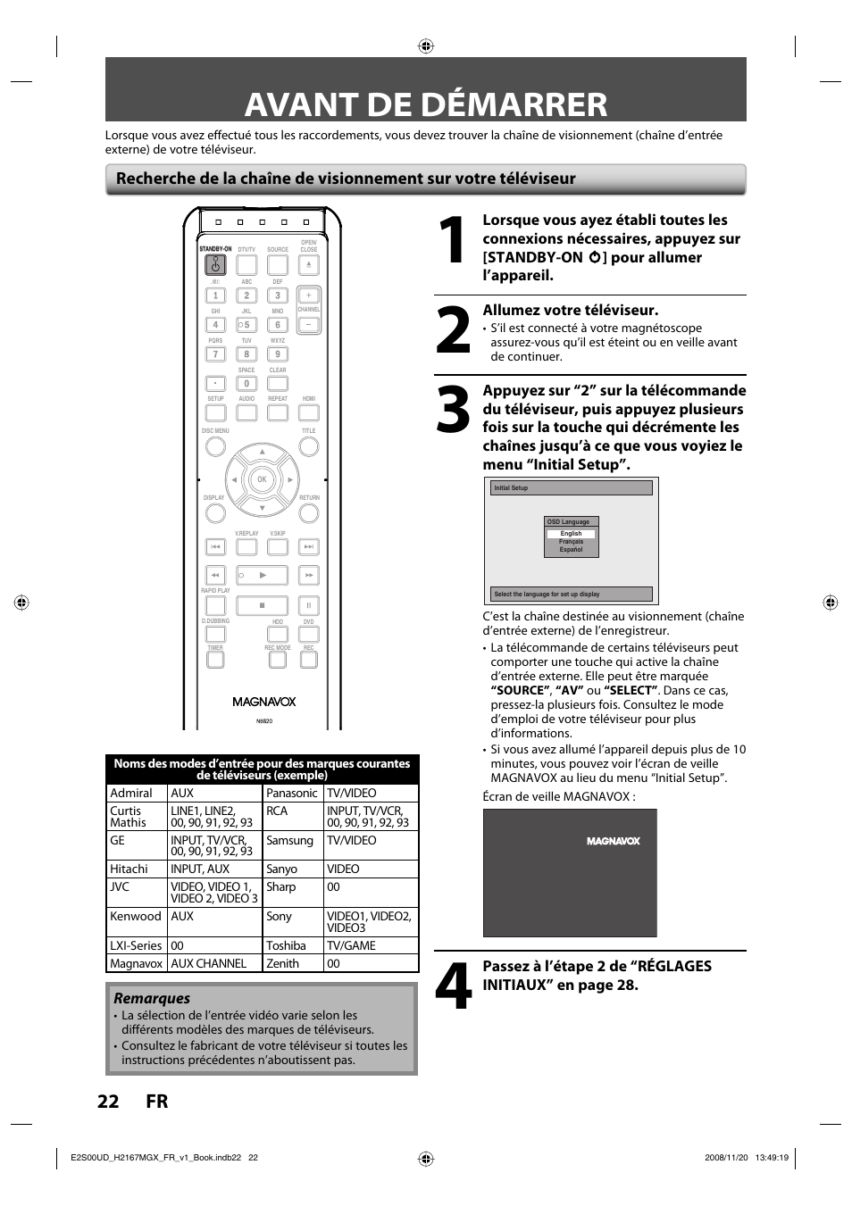 Avant de démarrer, 22 fr | Philips Magnavox H2160MW9 A User Manual | Page 154 / 256