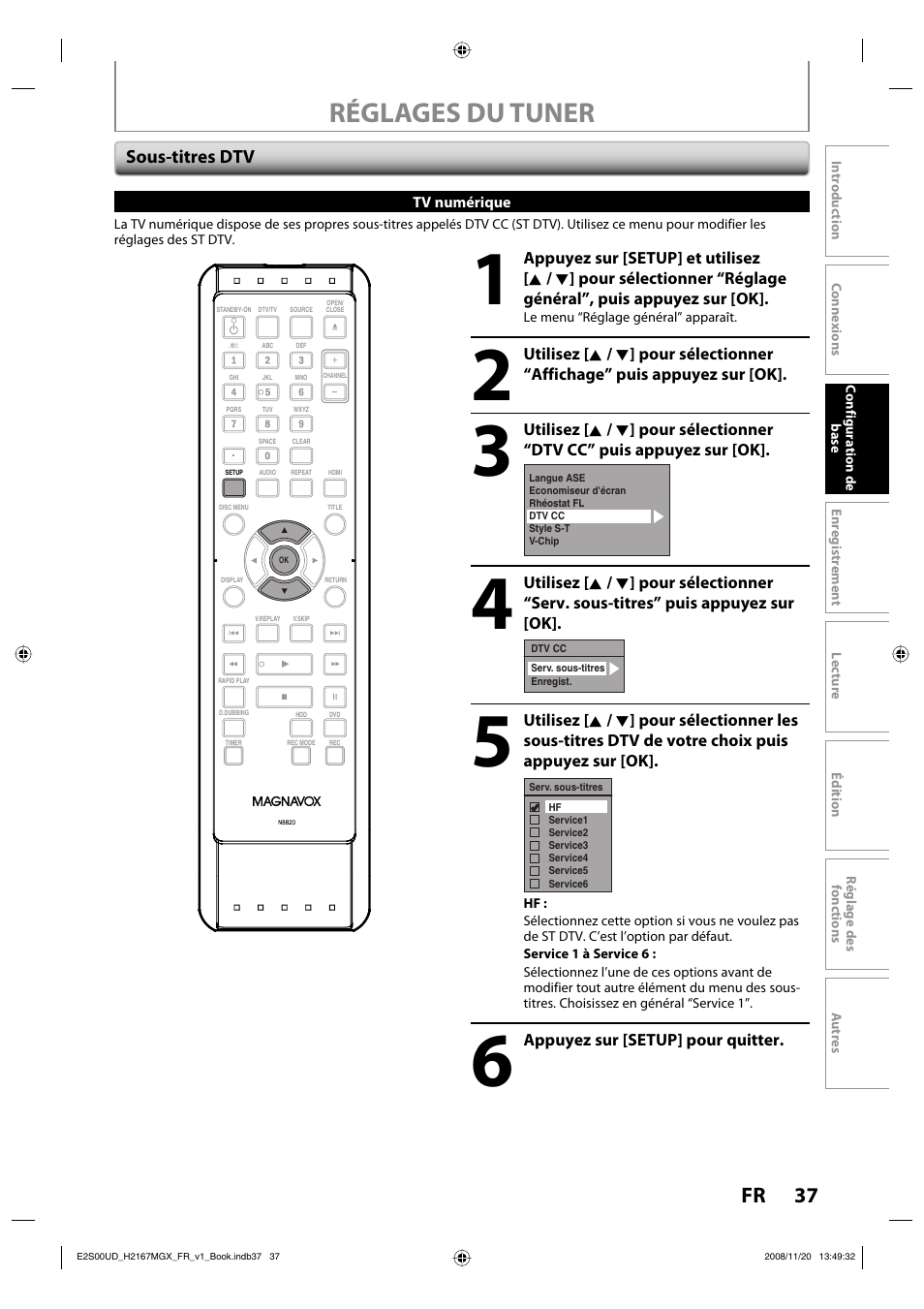 Réglages du tuner, 37 fr | Philips Magnavox H2160MW9 A User Manual | Page 169 / 256