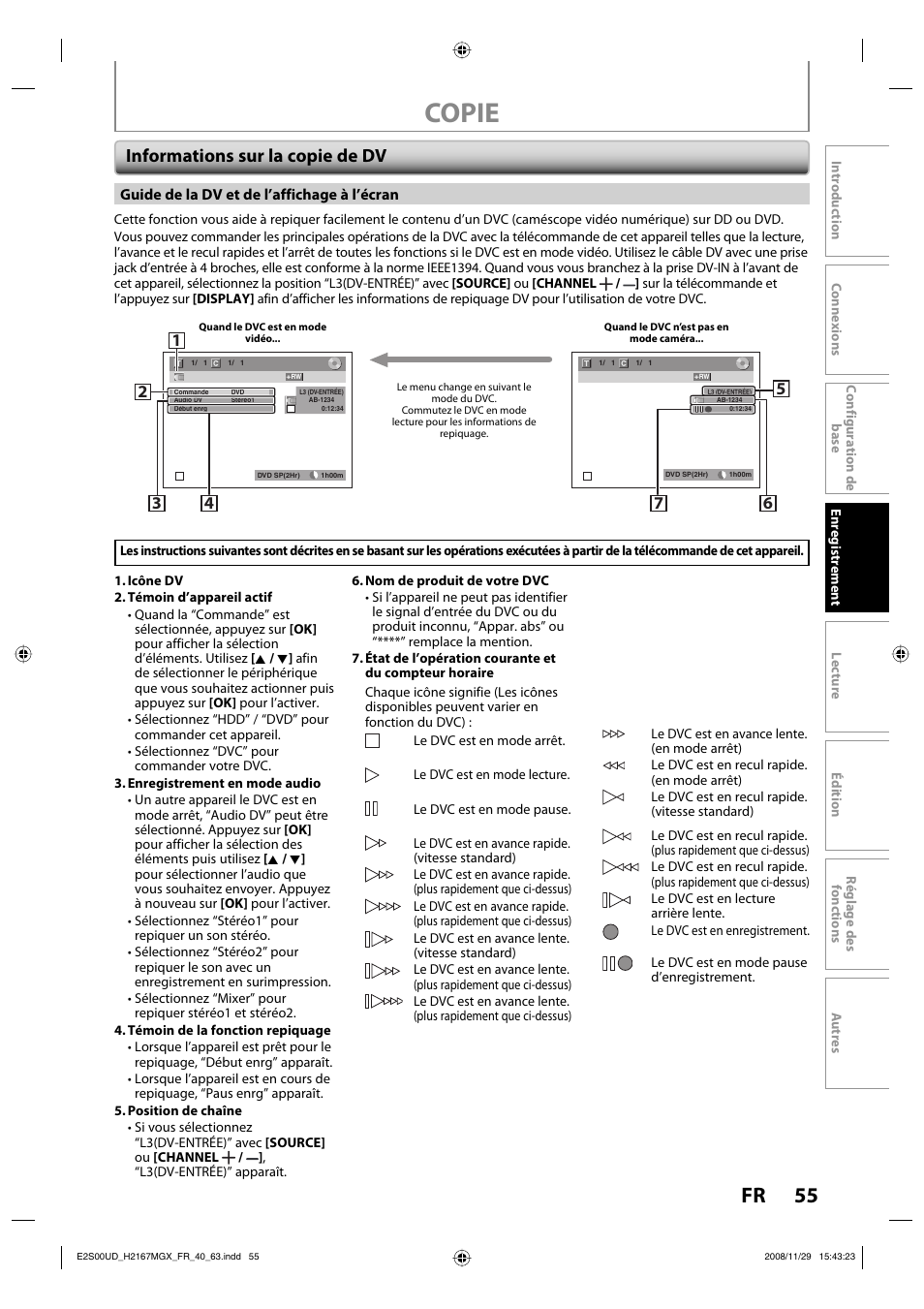 Copie, Informations sur la copie de dv | Philips Magnavox H2160MW9 A User Manual | Page 187 / 256