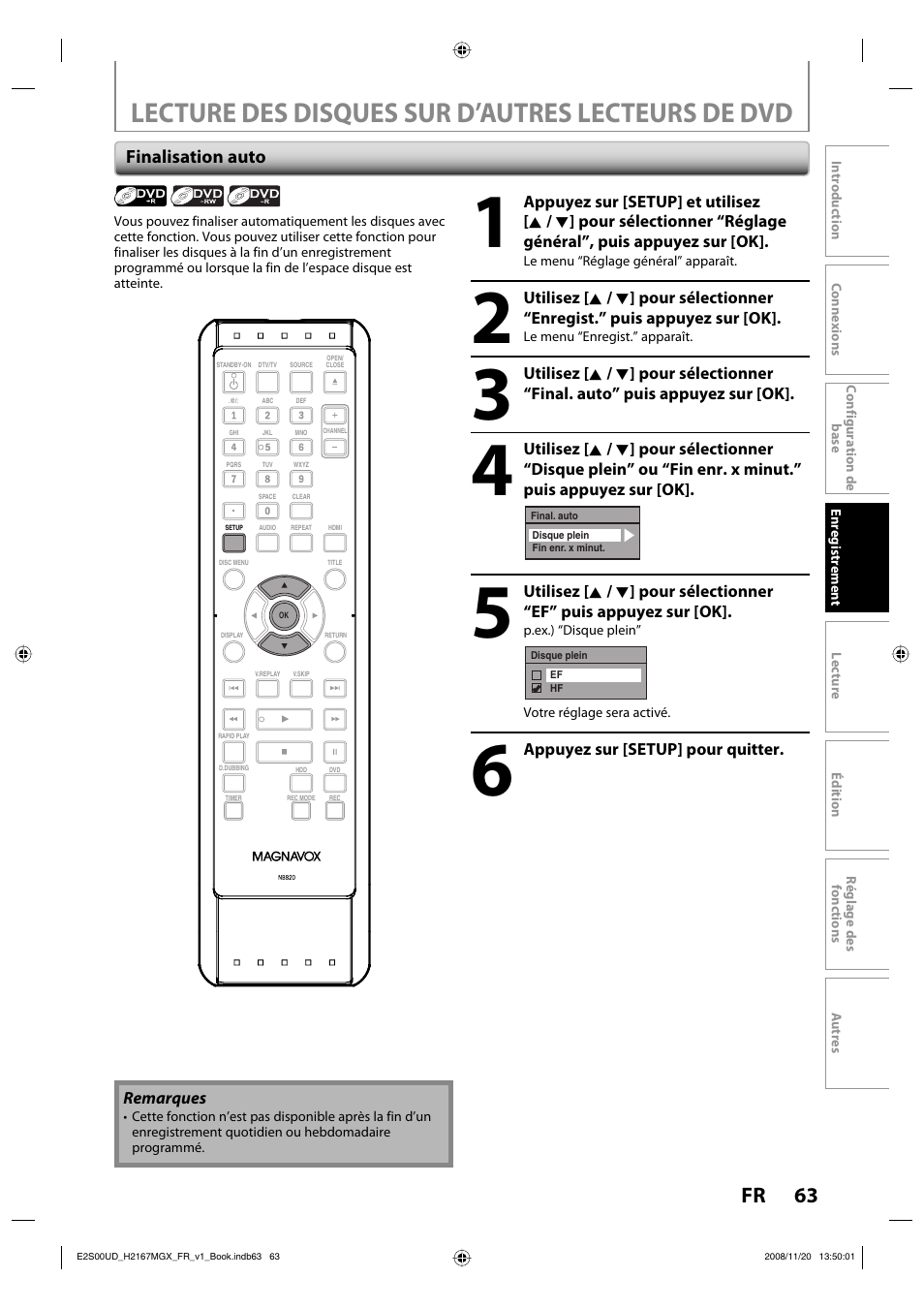 Lecture des disques sur d’autres lecteurs de dvd | Philips Magnavox H2160MW9 A User Manual | Page 195 / 256