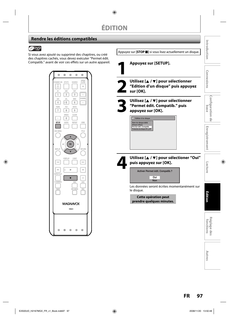 Édition, 97 fr, Rendre les éditions compatibles | Philips Magnavox H2160MW9 A User Manual | Page 229 / 256