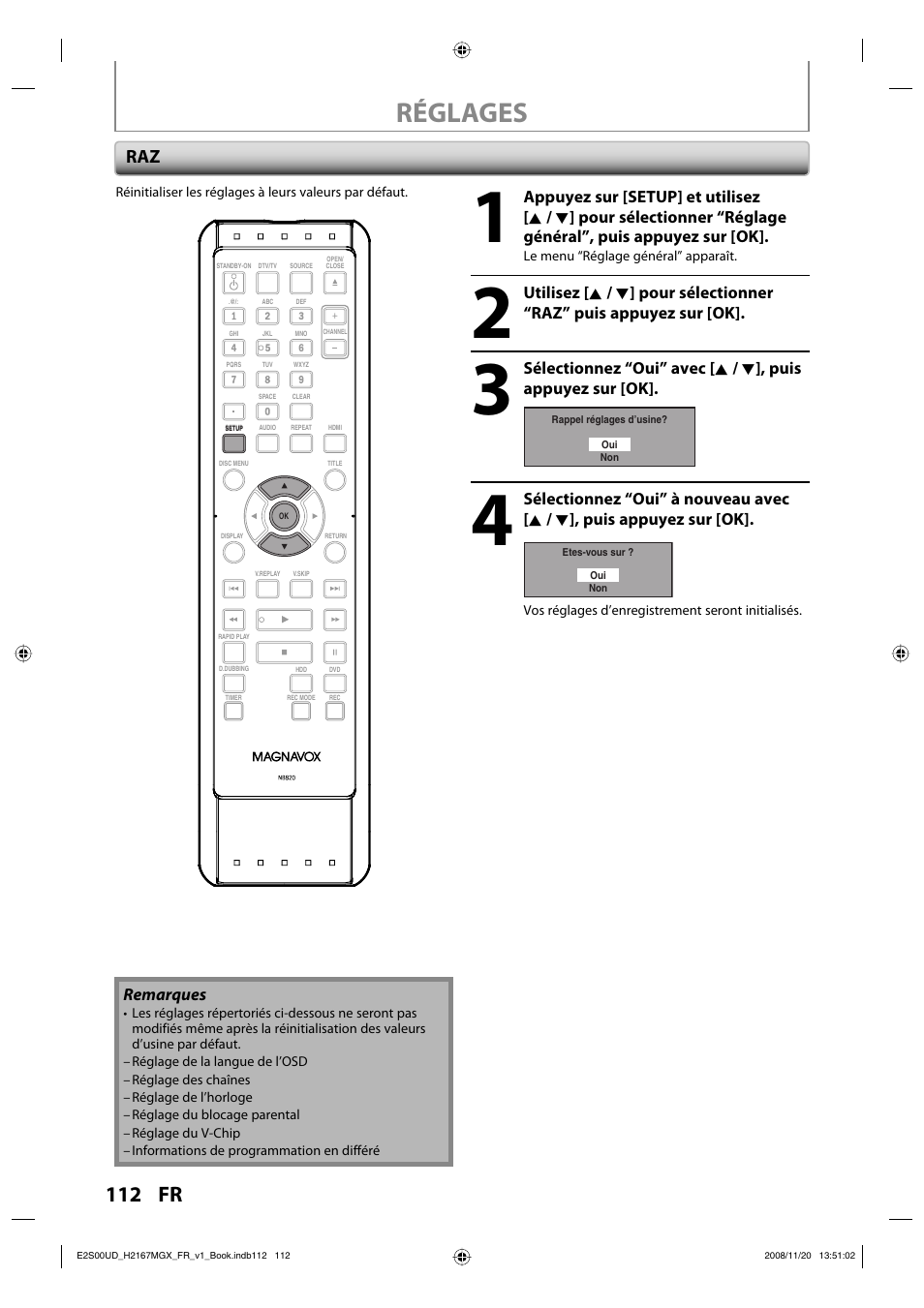 Réglages | Philips Magnavox H2160MW9 A User Manual | Page 244 / 256