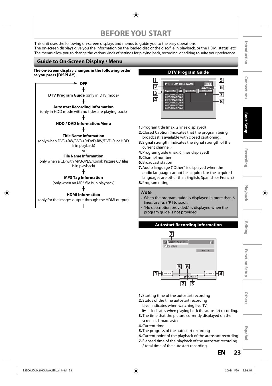 Before you start, 23 en 23 en, Guide to on-screen display / menu | Philips Magnavox H2160MW9 A User Manual | Page 25 / 256