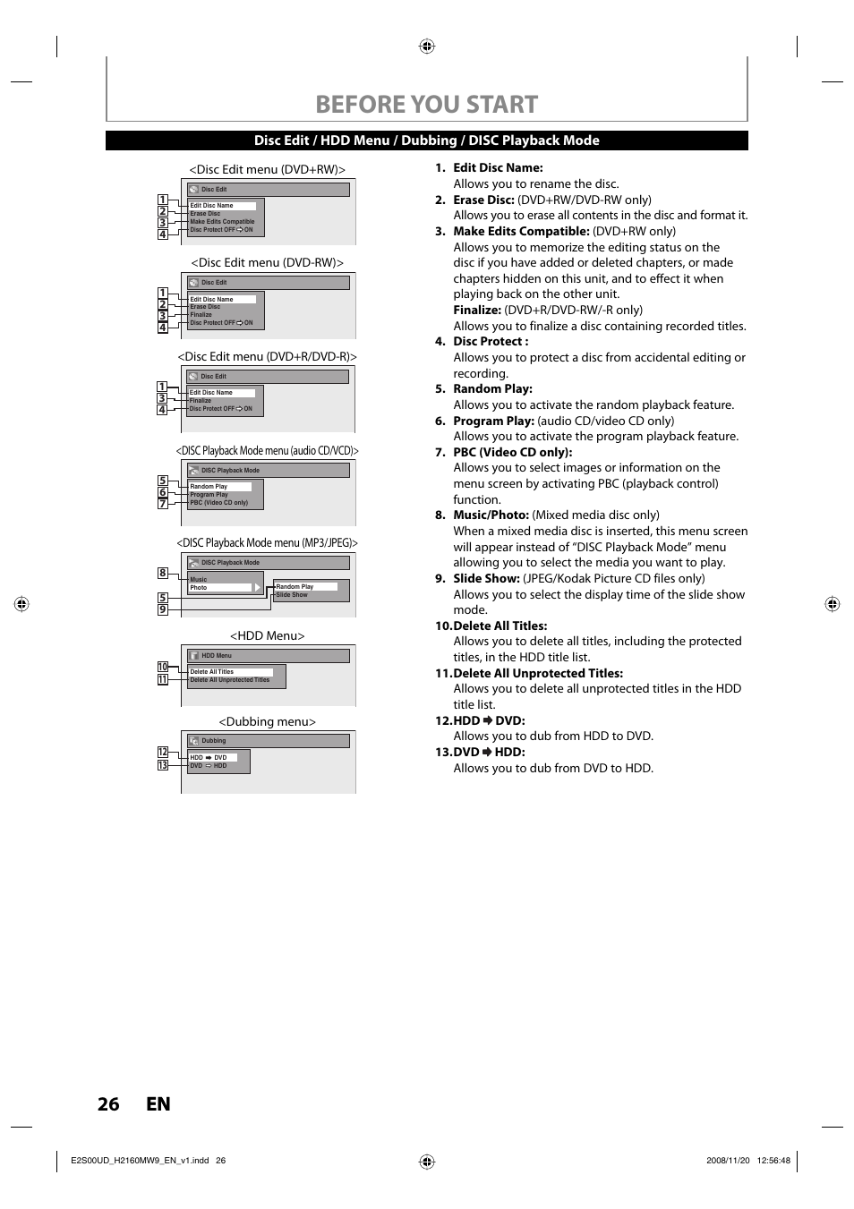 Before you start, 26 en 26 en | Philips Magnavox H2160MW9 A User Manual | Page 28 / 256