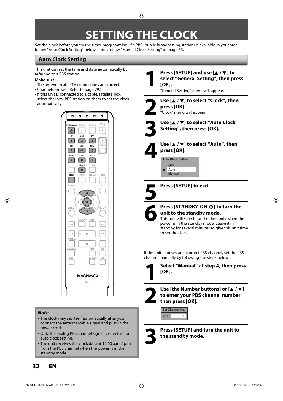 Setting the clock, 32 en 32 en | Philips Magnavox H2160MW9 A User Manual | Page 34 / 256