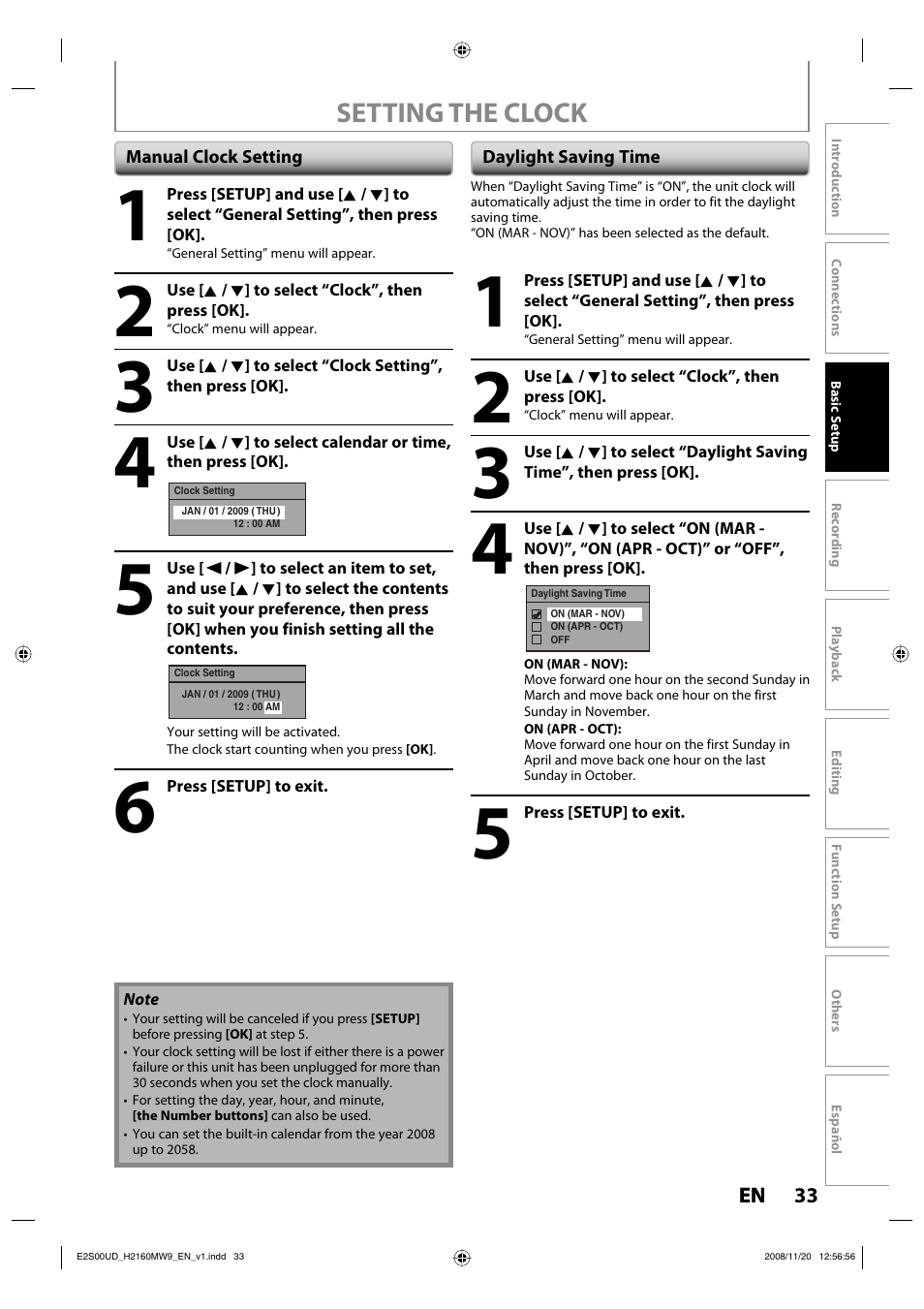 Setting the clock | Philips Magnavox H2160MW9 A User Manual | Page 35 / 256