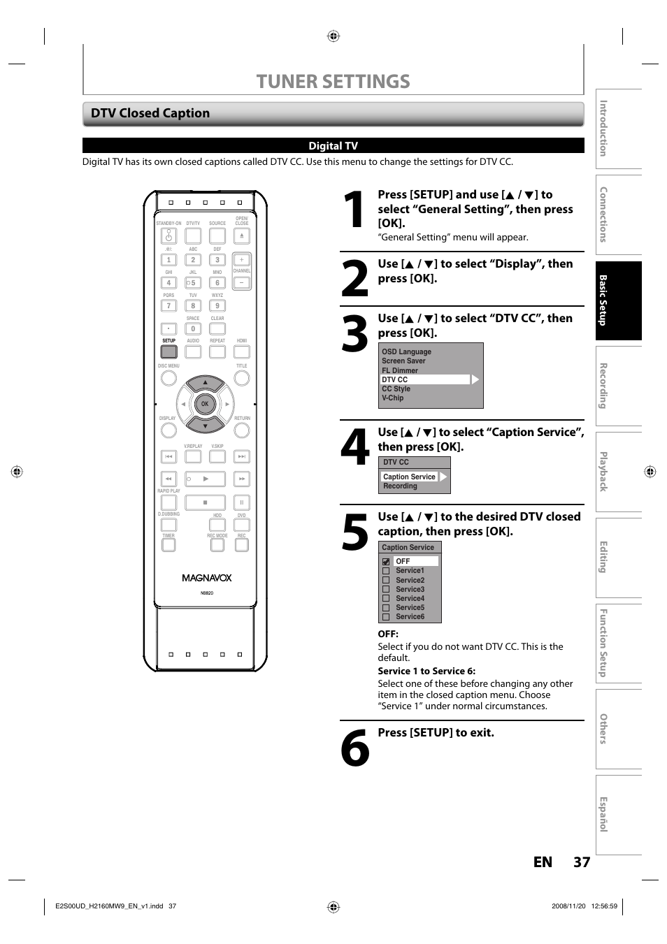 Tuner settings, 37 en 37 en | Philips Magnavox H2160MW9 A User Manual | Page 39 / 256